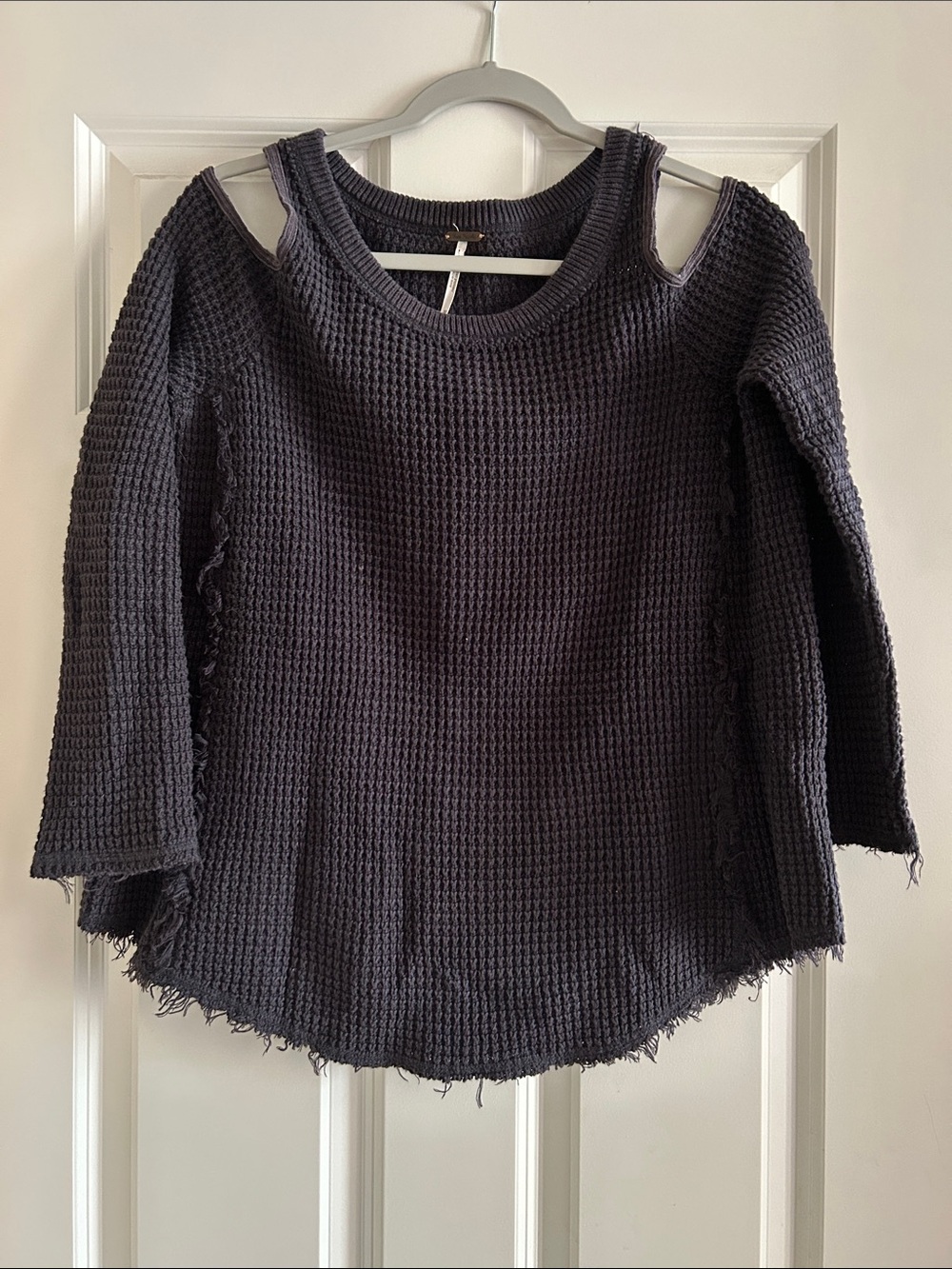 Free People Gray Waffle Knit Pullover Sweater XS